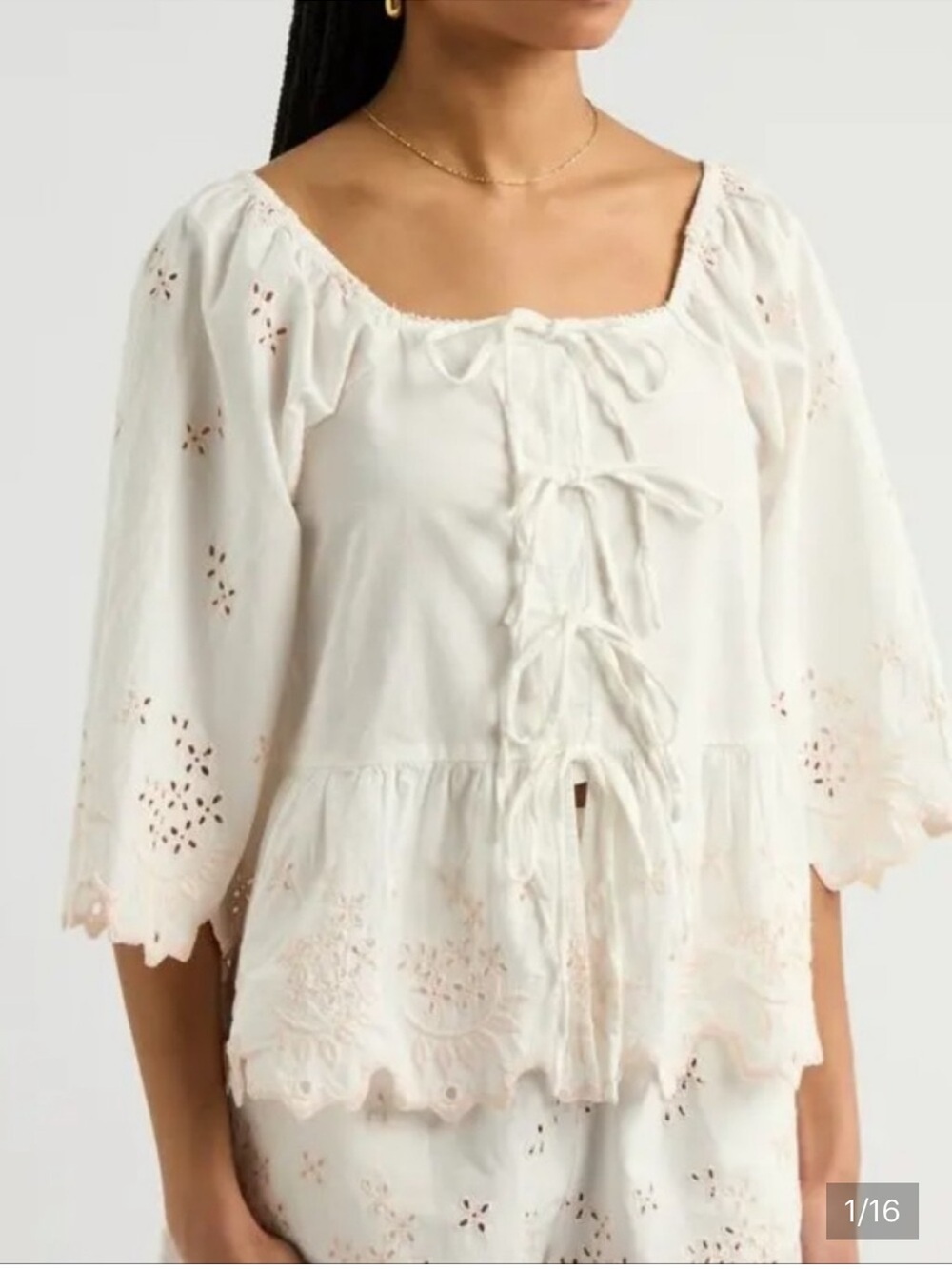 Damson Madder Lana Broderie Anglaise Cotton Eyelet Peplum Blouse - UK Sz 16
